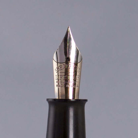 Sheaffer Large Flat Top Black and Pearl Fountain Pen, Medium Nib, Lever Fill Sheaffer Flat Top Ozark Pen Shop