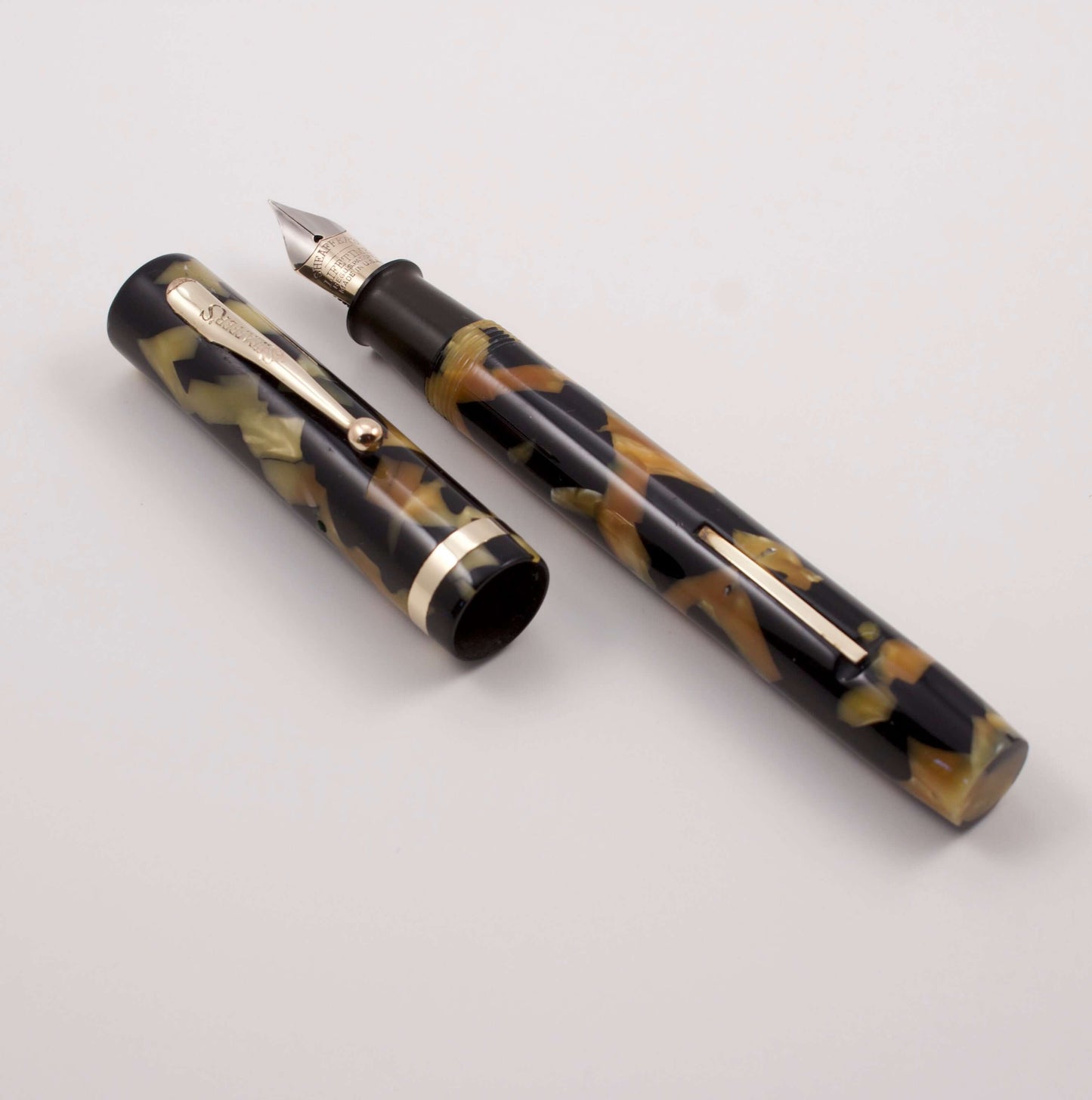 Sheaffer Large Flat Top Black and Pearl Fountain Pen, Medium Nib, Lever Fill Sheaffer Flat Top Ozark Pen Shop