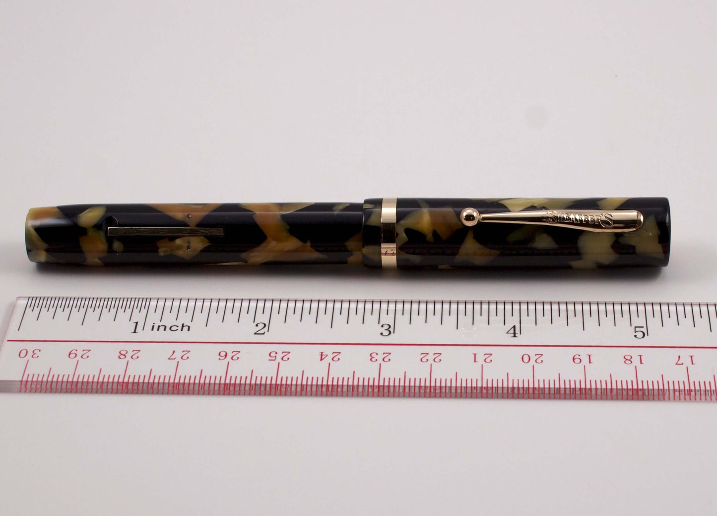 Sheaffer Large Flat Top Black and Pearl Fountain Pen, Medium Nib, Lever Fill Sheaffer Flat Top Ozark Pen Shop