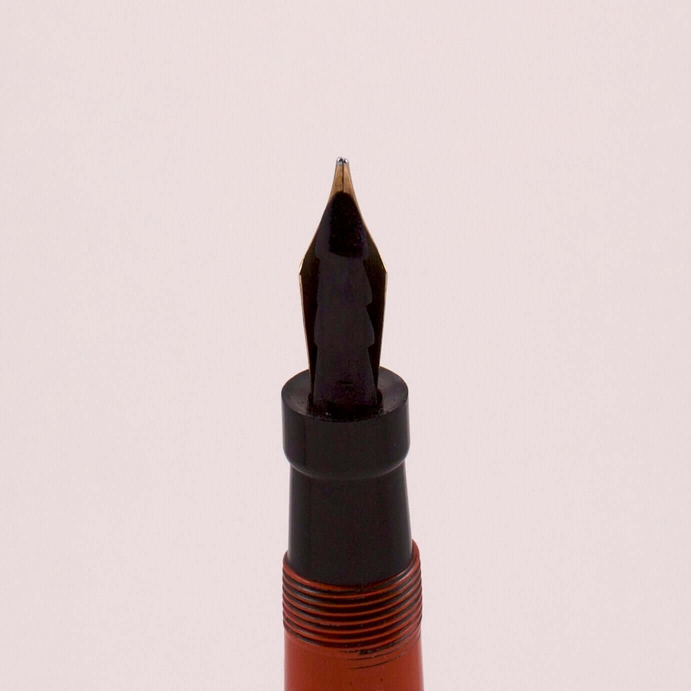 Parker Lady Duofold Ring Top. Orange Permanite with button filler. Restored. Medium 14K nib. Ozark Pen Shop