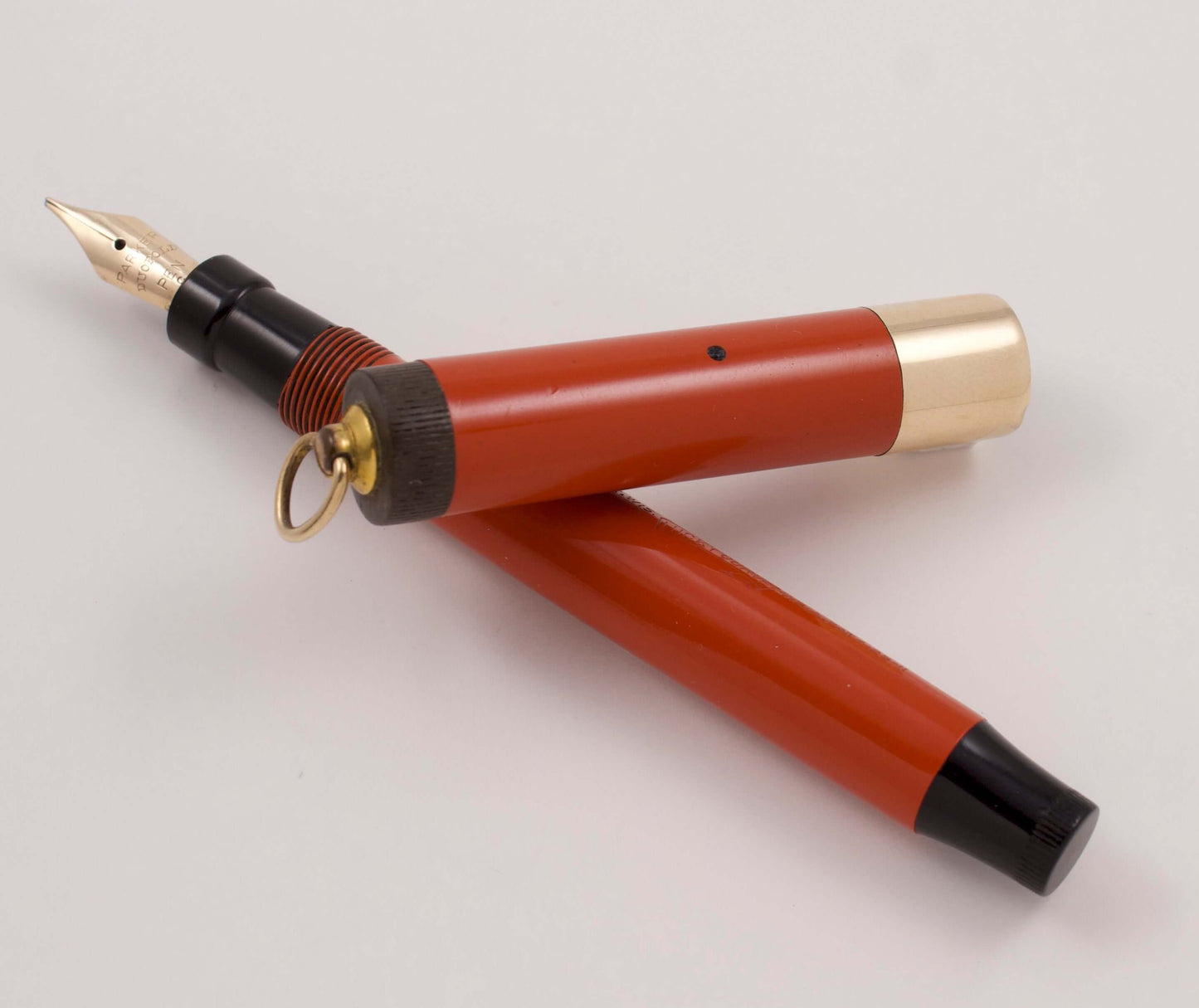 Parker Lady Duofold Ring Top. Orange Permanite with button filler. Restored. Medium 14K nib. Ozark Pen Shop