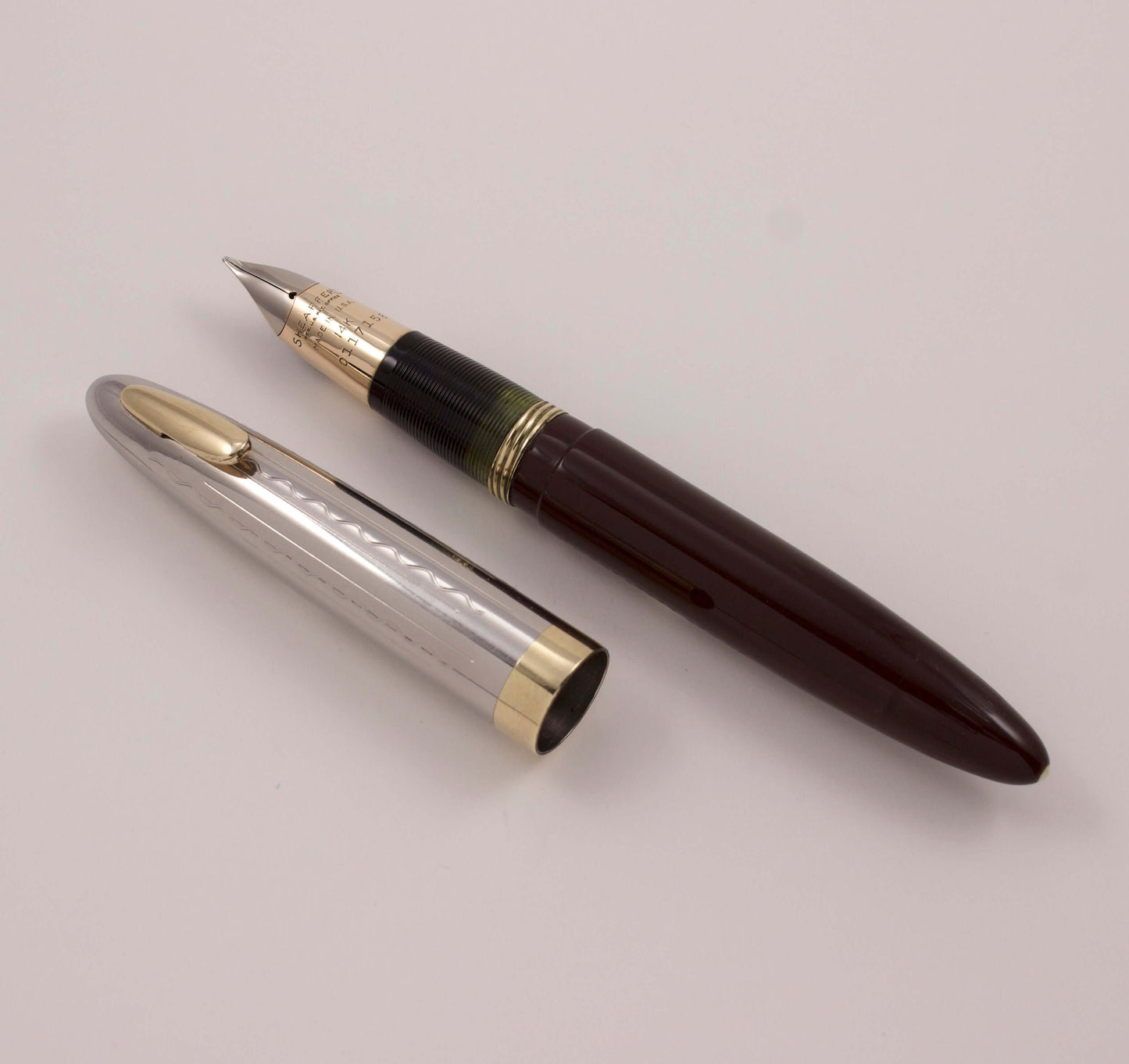Sheaffer Sentinel Tuckaway Vacuum-Fil, Burnt Umber Brown, Two-tone cap, 14K Gold Triumph nib Ozark Pen Shop