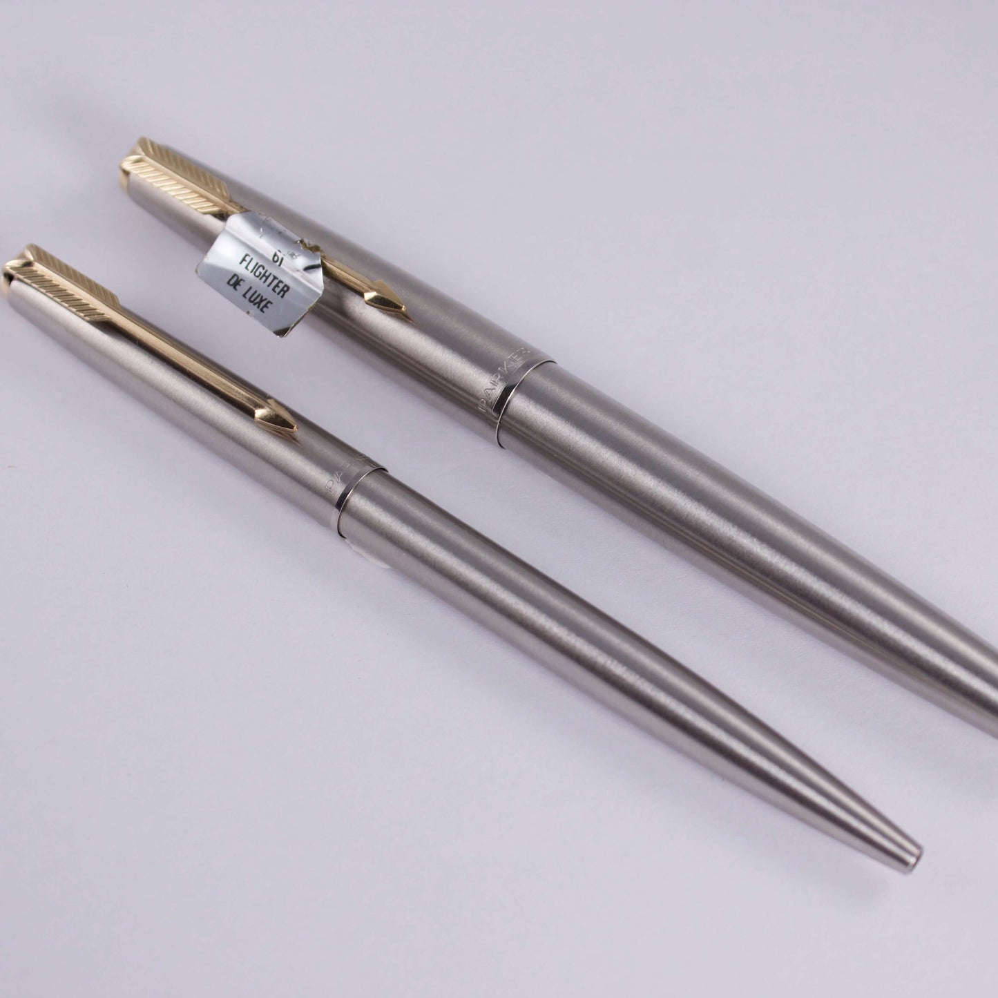 English made Parker 61 Flighter Set with cartridge converter. Pen has been inked but still stickered. Fountain pen/Ball point set, De Luxe Parker 61 Flighter Ozark Pen Shop