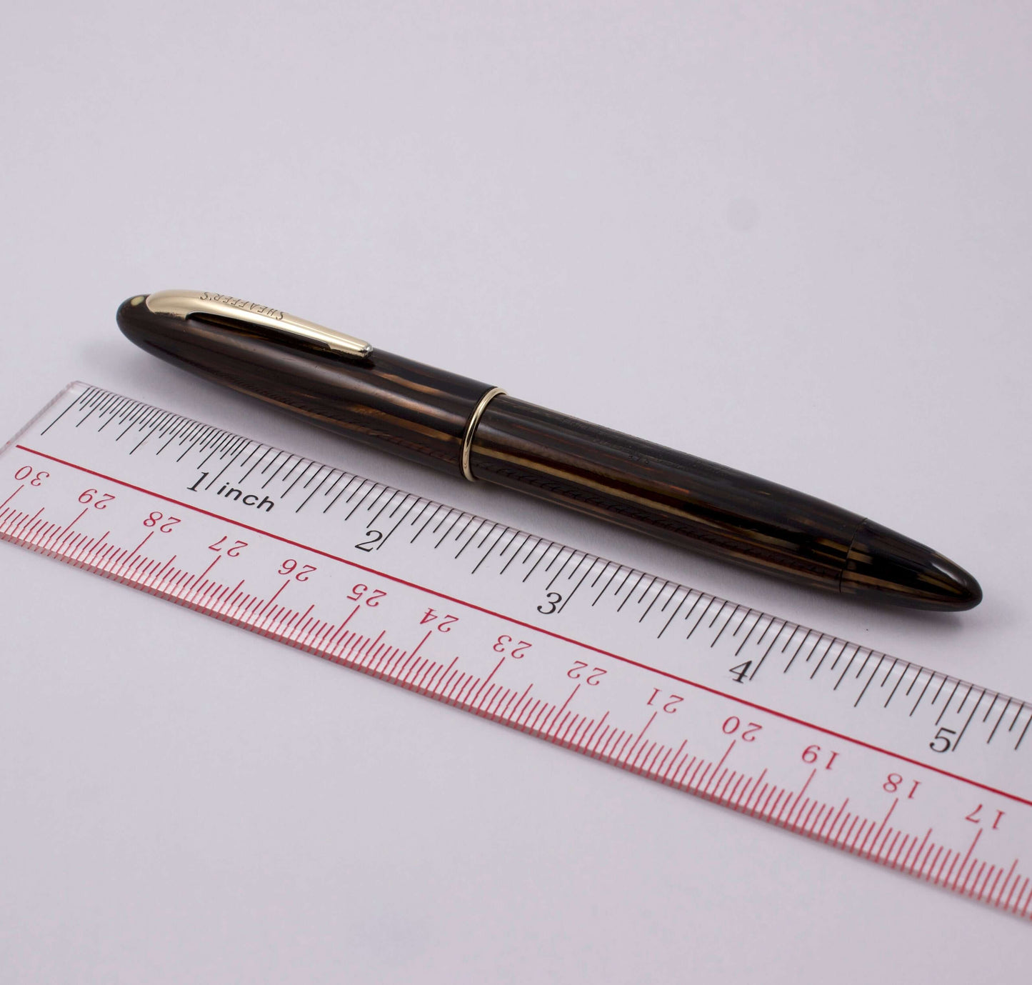 Sheaffer Vac-Fil, Brown Striated with a 14K Gold Two-tone Fine Nib, White Dot, Lifetime Vintage Vac-Fil Fountain Pen Ozark Pen Shop