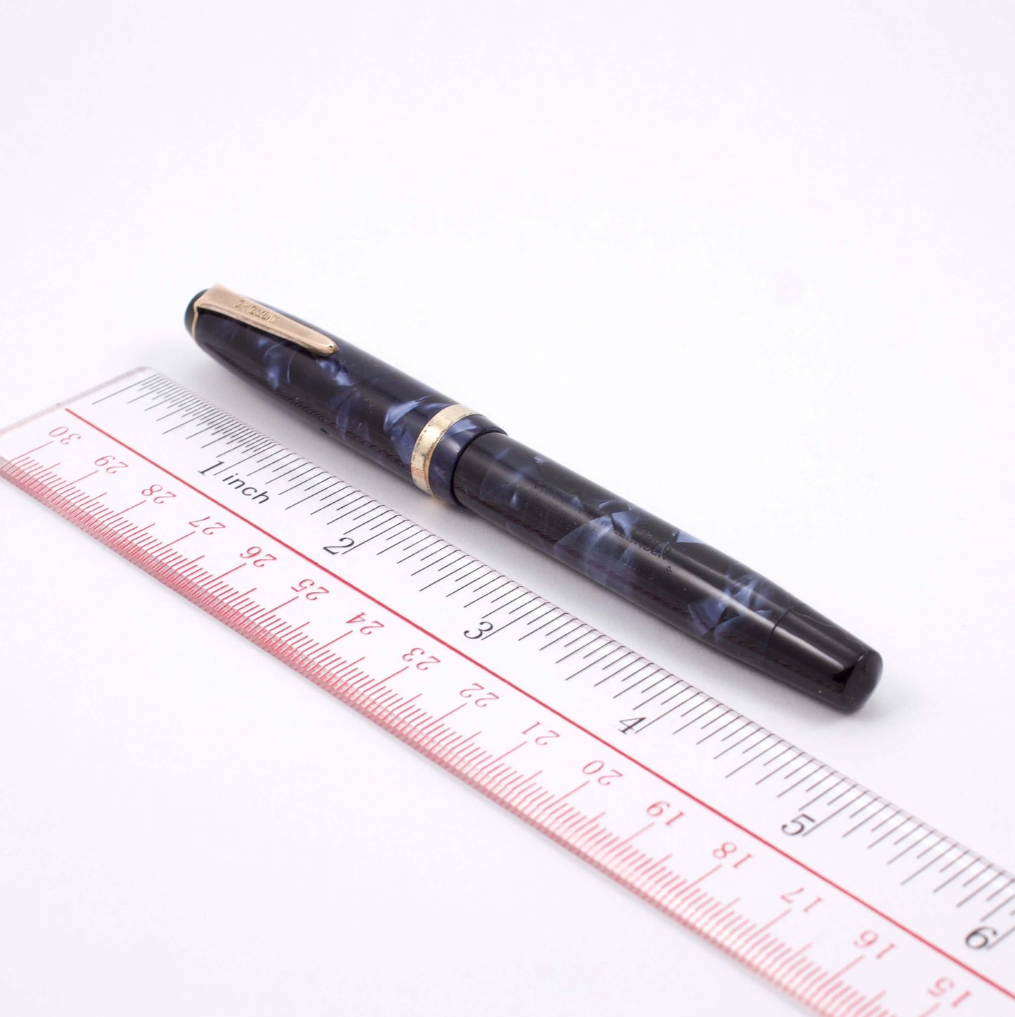 Parker Challenger, Blue Marble, Button Filler, Fine 14K Gold Nib, Restored Ozark Pen Shop