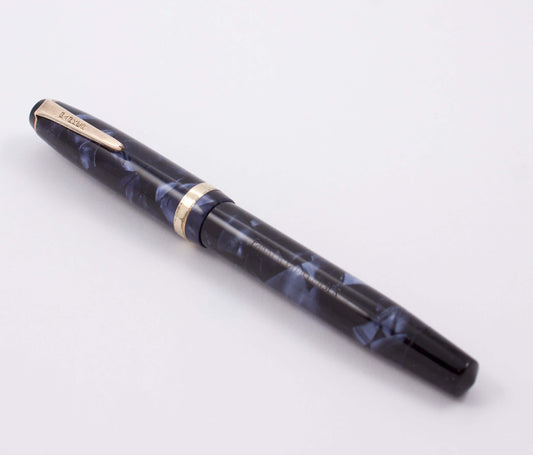 Parker Challenger, Blue Marble, Button Filler, Fine 14K Gold Nib, Restored Ozark Pen Shop