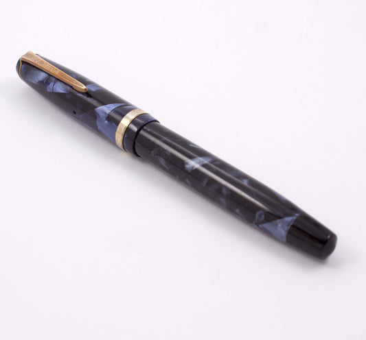 Parker Challenger, Blue Marble, Button Filler, Fine 14K Gold Nib, Restored Ozark Pen Shop