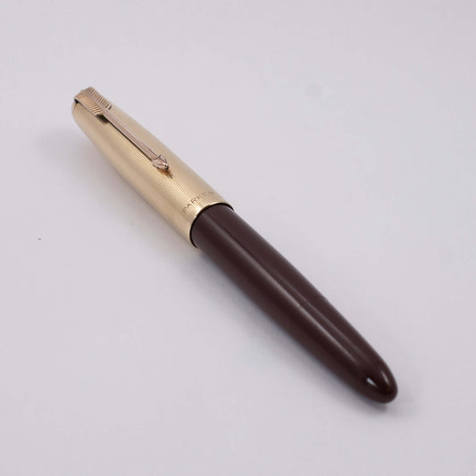 Parker 51 Demi Vacumatic, Cordovan Brown, Gold Filled Lined Cap, Fine 14K gold nib Parker 51 Fountain Pen Ozark Pen Shop