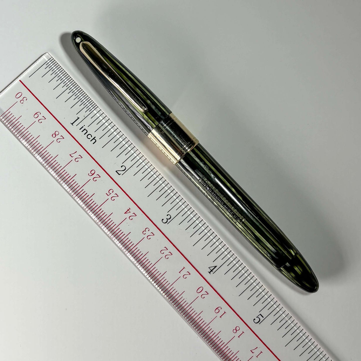Sheaffer Triumph Lifetime Fountain Pen, Marine Green with Large Gold-Filled Cap Band, Restored Vac-Fil, Two-tone 14K Fine-Med Nib Ozark Pen Shop