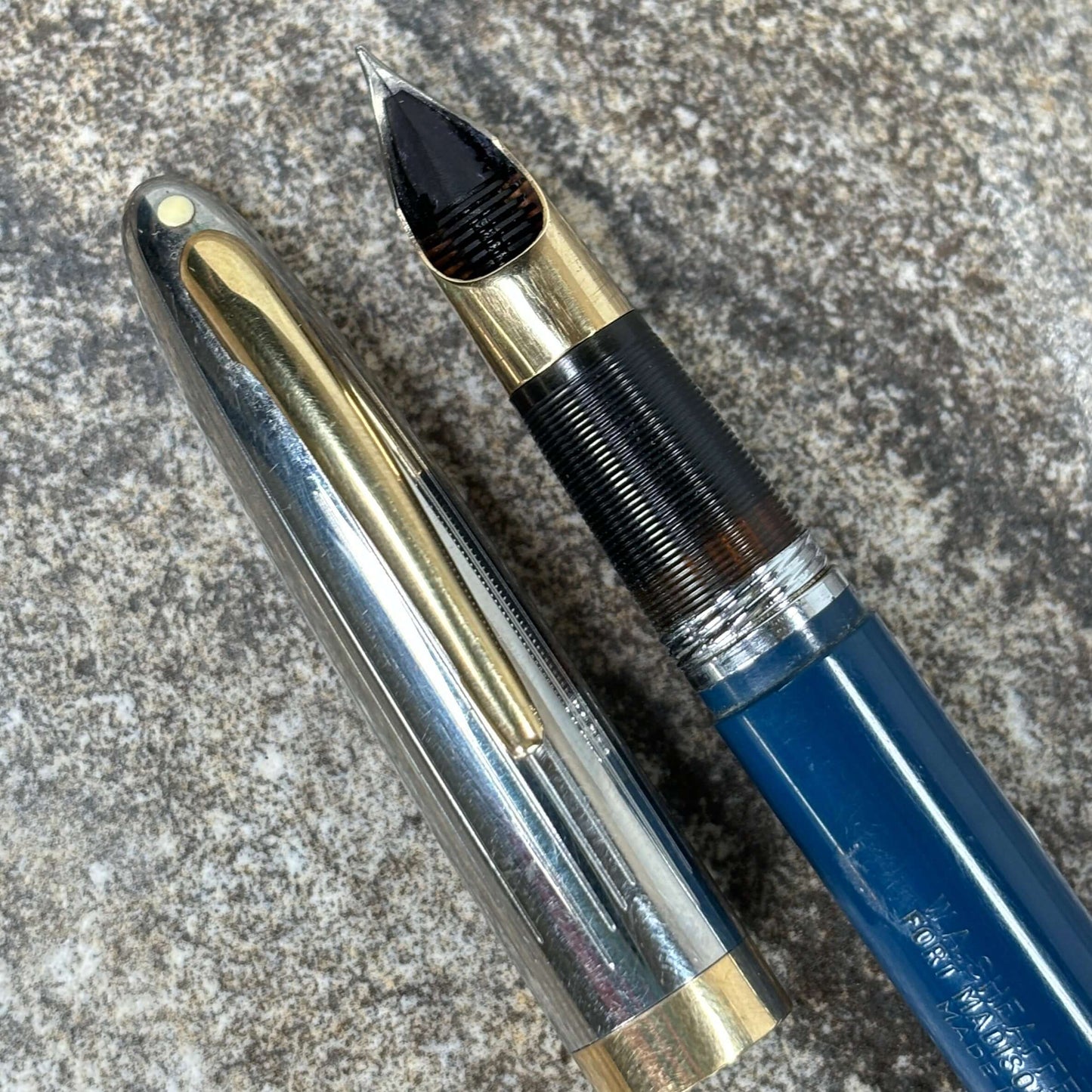 Sheaffer Sentinel Deluxe Touch Down Fountain Pen. Medium Triumph Nib, Blue with Two-tone Cap Ozark Pen Shop