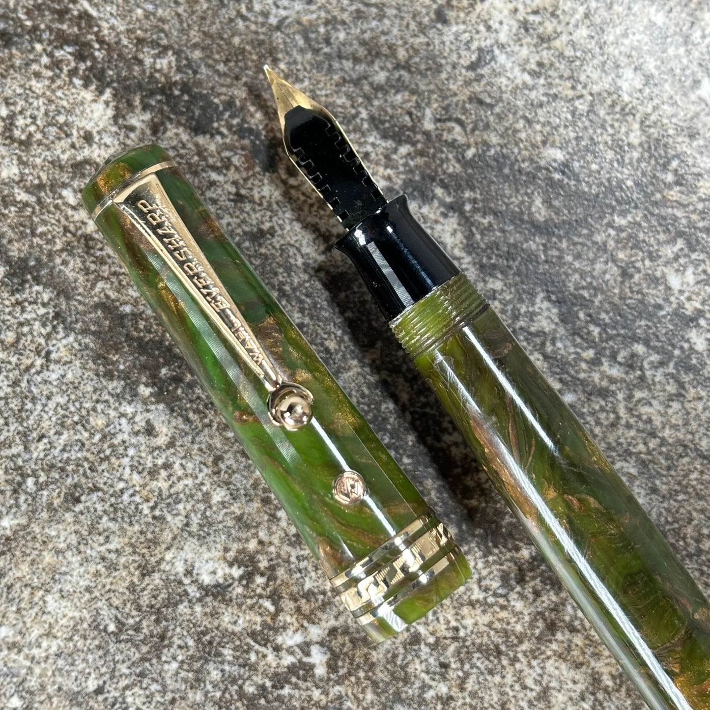Wahl-Eversharp Equi-Poised Bronze Green, Gold Seal, High Set Soldier Clip Ozark Pen Shop