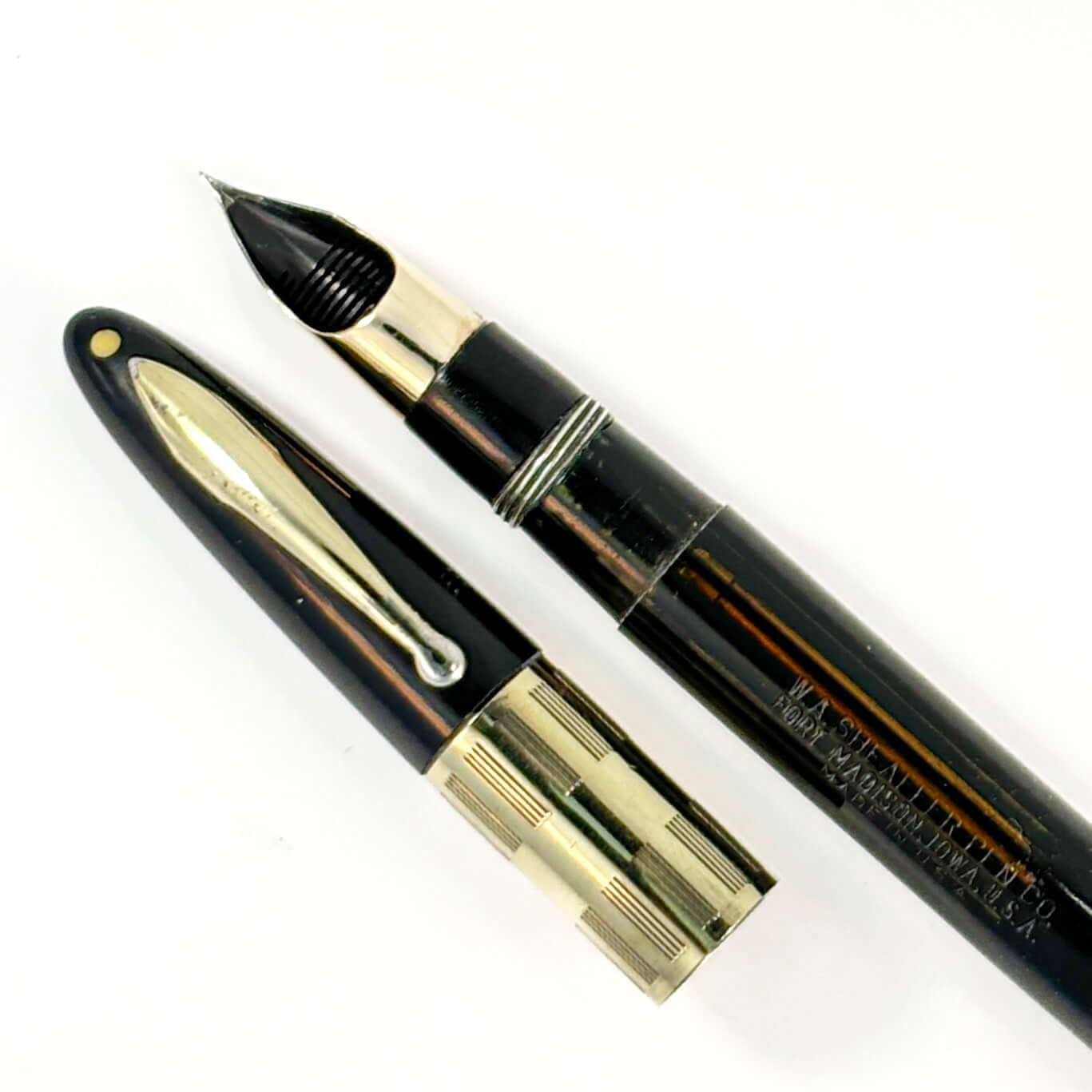 Black Sheaffer Triumph Vacuum-fil, Extra-wide cap Band with Gold-filled trim. Fine Two-tone Nib  Ozark Pen Shop