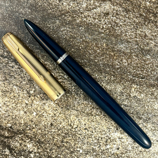 Fully Restored, Parker 51 Vacumatic, Cedar Blue, Gold-filled Cap, Fine 14K gold nib Parker 51 Fountain Pen Ozark Pen Shop