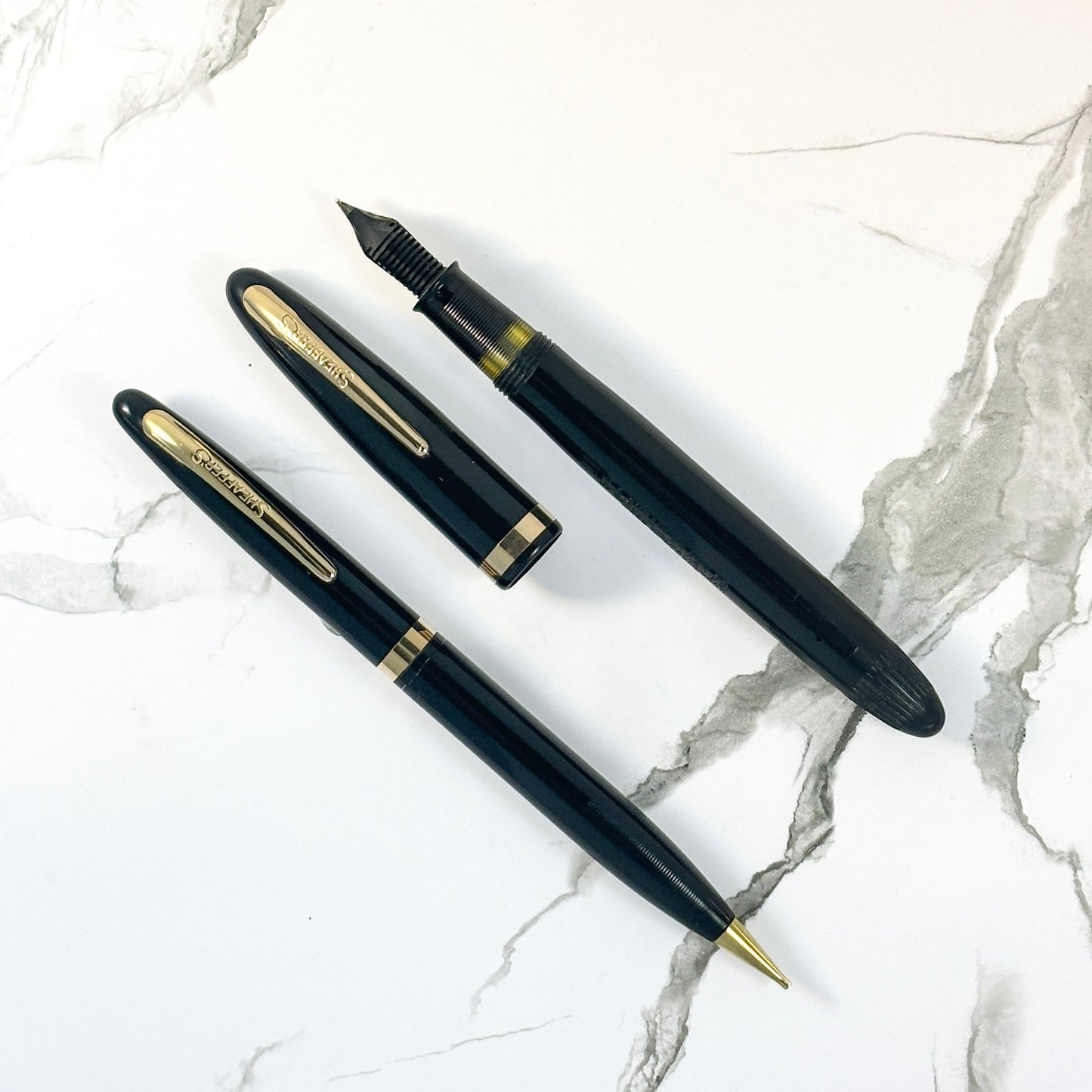 Sheaffer Admiral Touchdown Pen and Pencil Set; Made in Canada, 14K medium Nib Ozark Pen Shop