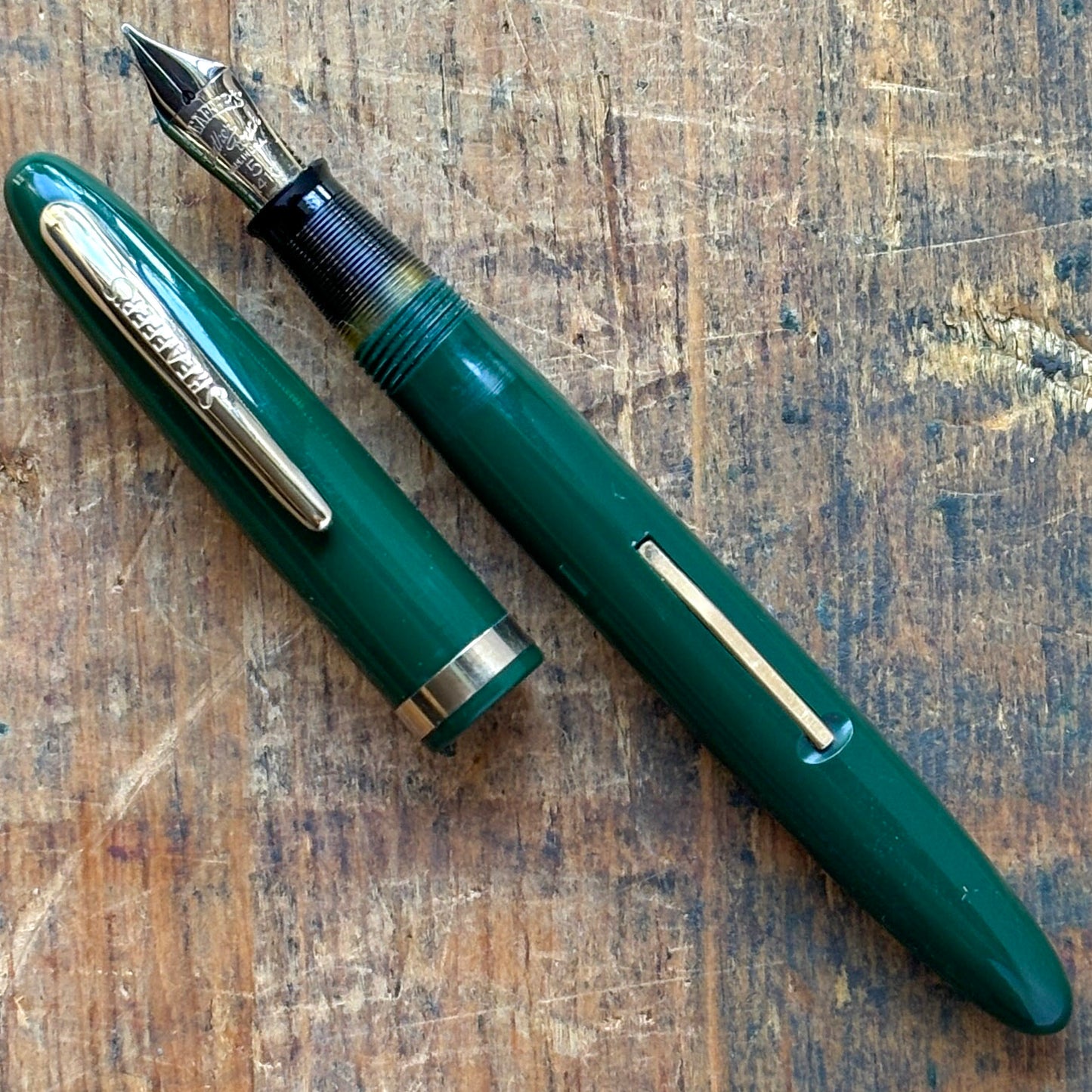 Sheaffer Cadet 23, Green with Gold-filled Trim, Restored Lever-fill