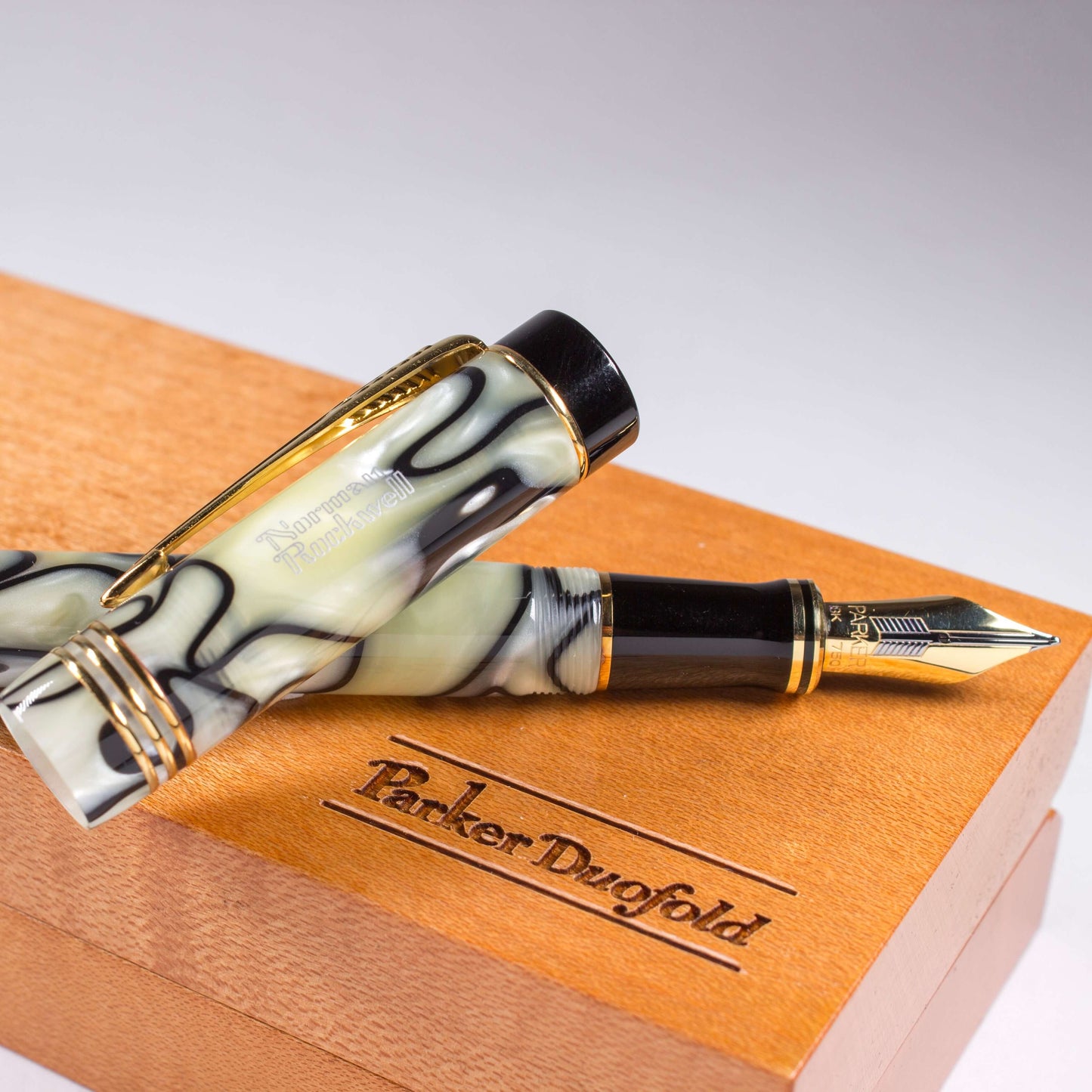 Parker Duofold Norman Rockwell Limited Edition Black and Pearl Fountain Pen, 18K Medium nib. Parker Duofold Ozark Pen Shop