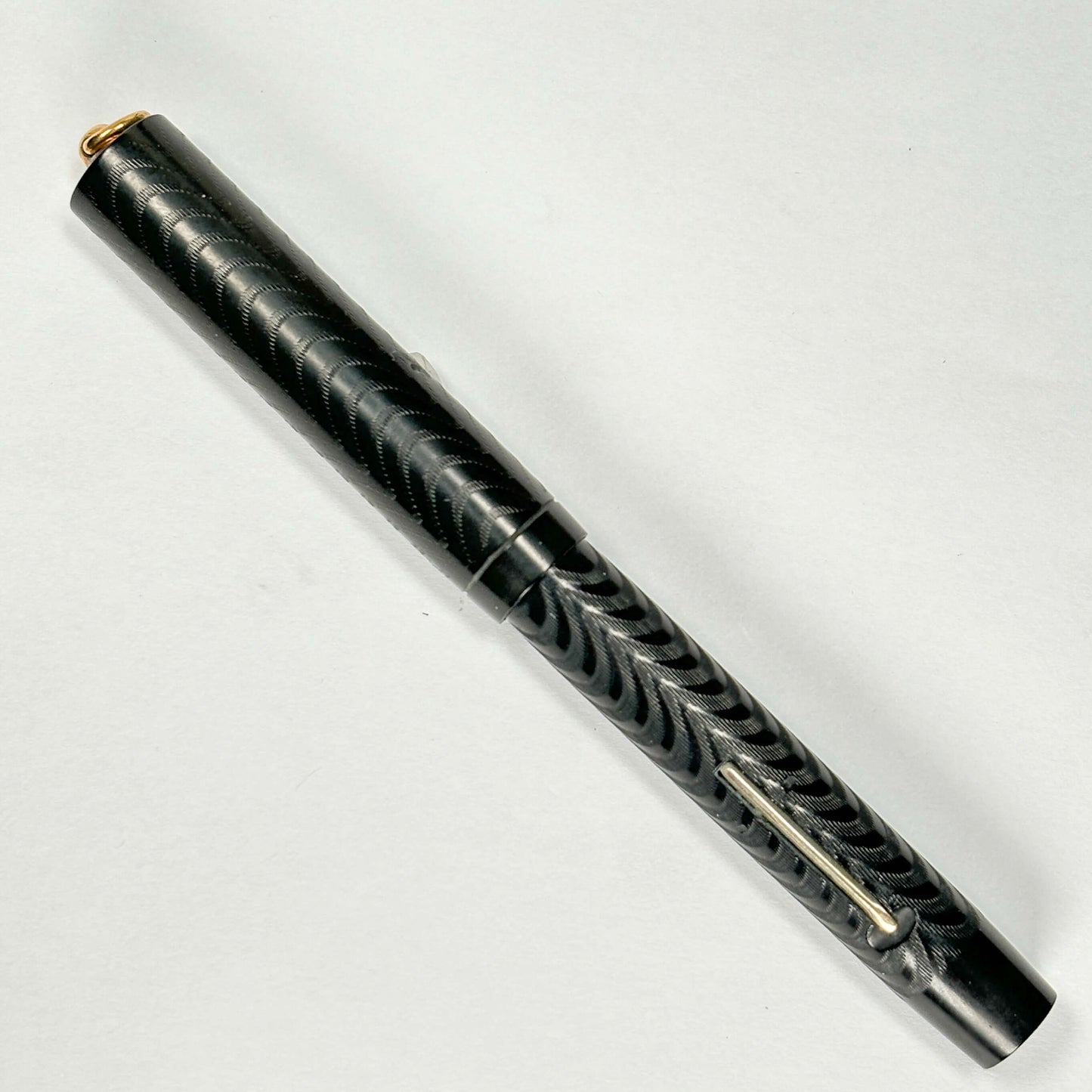 Craig (Sub Brand of Sheaffer) Chased Black Hard Rubber Fountain Pen, Ring Top, Restored Lever Fill Ozark Pen Shop