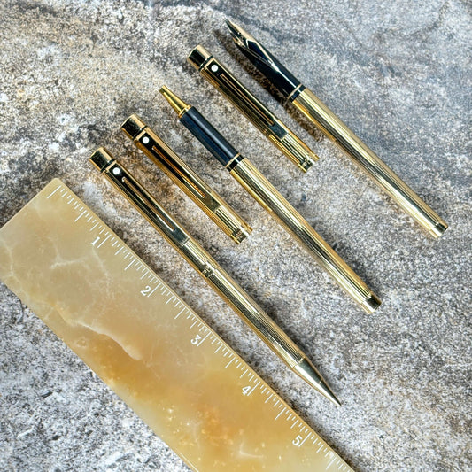 Sheaffer Targa Slimline, 3 piece set. Fine 14K inlaid nib. Roller ball and pencil. Ozark Pen Shop