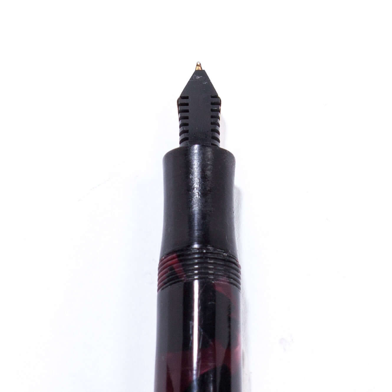 Merlin 33 Fountain Pen, Red Marble, Gold Trim 14K Merlin Nib, Flexible, Button Filler with New Sac Installed Ozark Pen Shop
