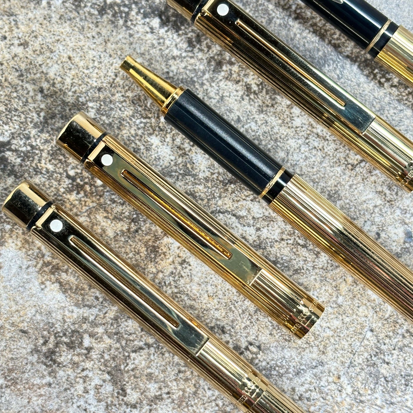 Sheaffer Targa Slimline, 3 piece set. Fine 14K inlaid nib. Roller ball and pencil. Ozark Pen Shop