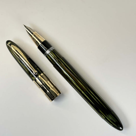 Sheaffer Triumph Vac-fil, Extra-wide cap Band, Marine Green with Gold-filled trim, Medium Two-tone Nib Ozark Pen Shop