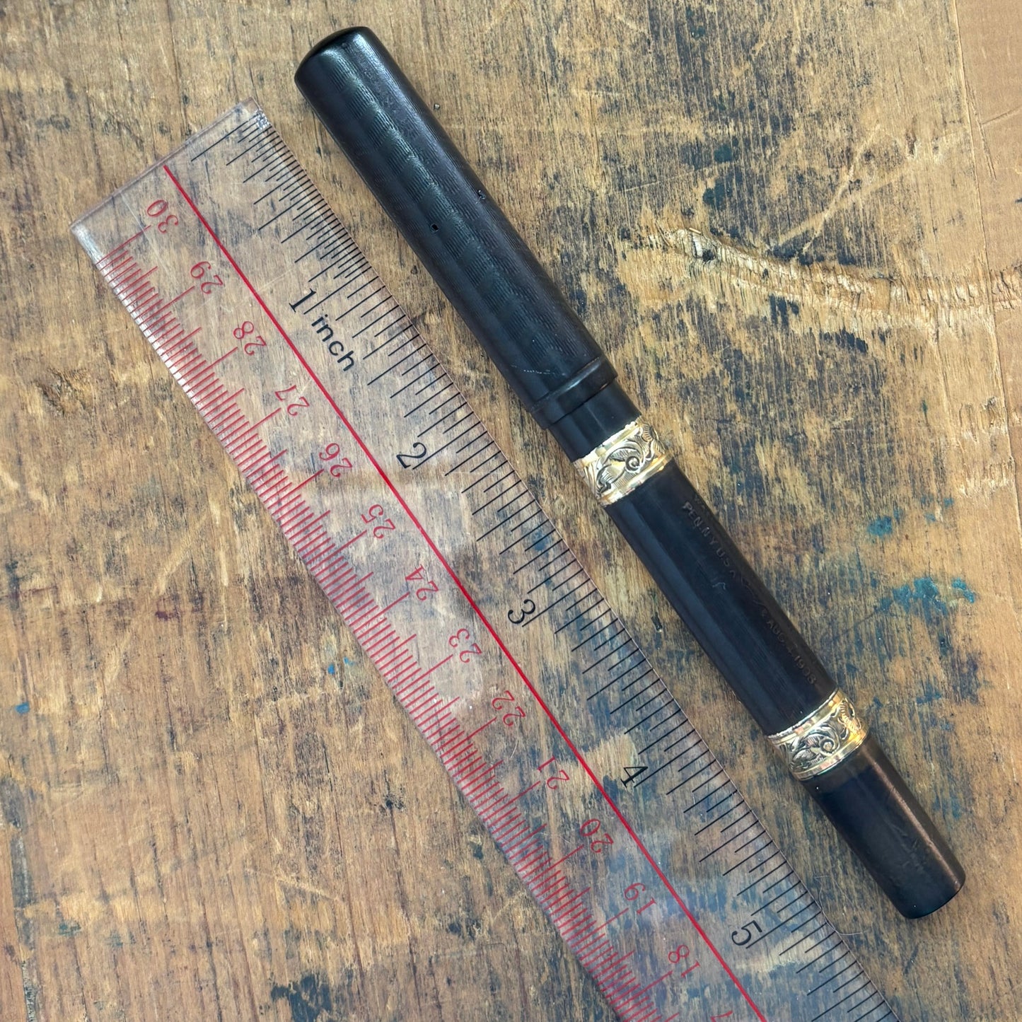 Waterman 12 PSF, Black Chased Hard Rubber, 14K Waterman Nib - FlexibleName/Type: Waterman 12 PSF Manufacture Year: Late teens Length: 5 1/4 Filling System: Lever Filler Color/Pattern: Black chased hard rubber with gold-filled bands Nib Type/Condition and