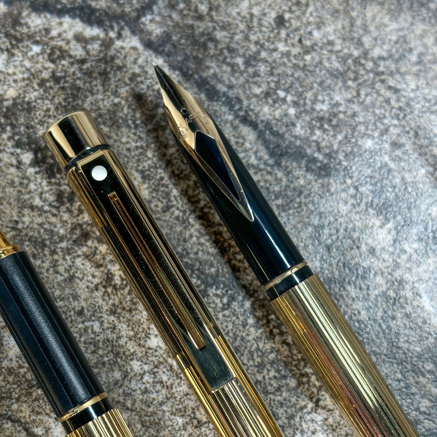 Sheaffer Targa Slimline, 3 piece set. Fine 14K inlaid nib. Roller ball and pencil. Ozark Pen Shop