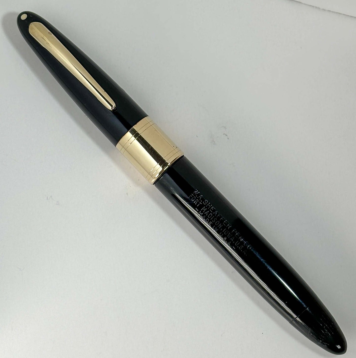 Sheaffer Triumph Lifetime Fountain Pen, Black with Large Gold-Filled Cap Band, Restored Vac-Fil, Two-tone 14K Fine Nib Ozark Pen Shop