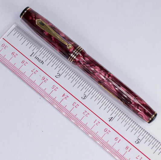 Parker Parkette Deluxe Red Marbled and Fluted Fountain Pen. Fully restored with a Fine 14K gold Parkette Nib Ozark Pen Shop