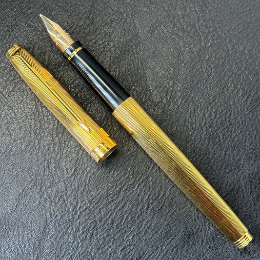 Parker 75 Fountain Pen and Cap Actuated Ballpoint Pen Set, Gold Plated cap and Barrels, 14K Medium nib. Ozark Pen Shop