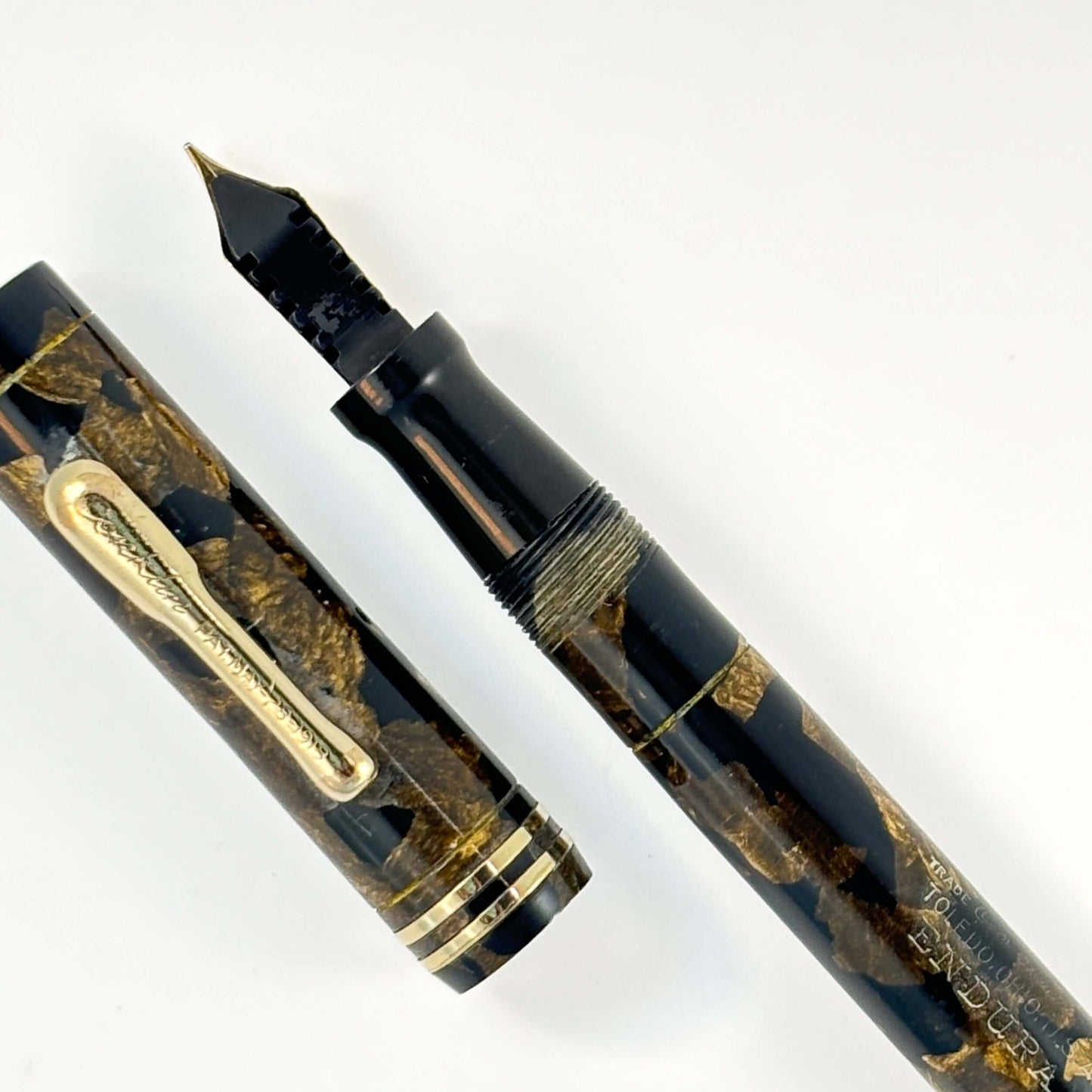Conklin Endura Fountain Pen, Black and Bronze, Fully Restored Lever-Filler Ozark Pen Shop