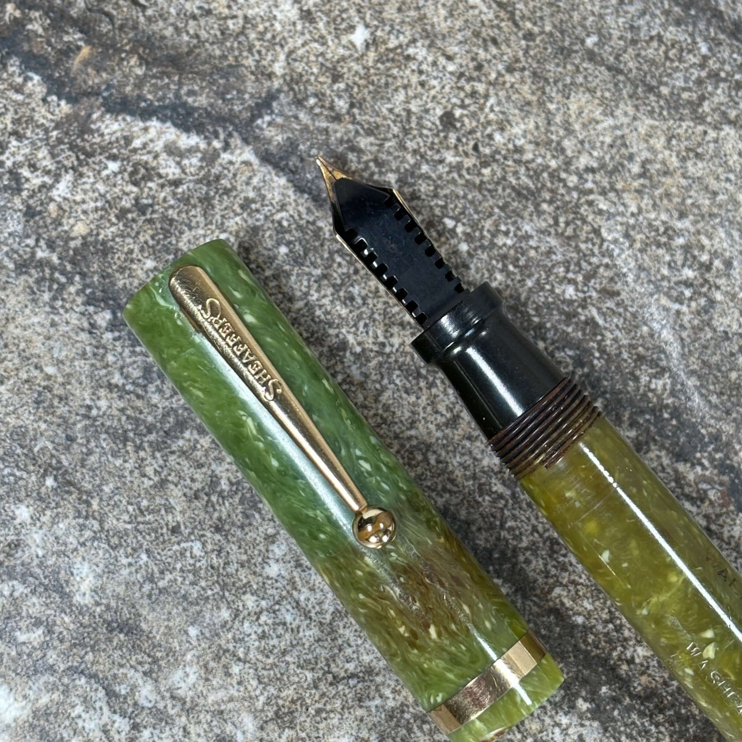 Sheaffer Flat Top Lifetime Fountain Pen, Oversized Jade Green with a Large Lifetime 14K Medium Nib and Gold filled Trim Ozark Pen Shop