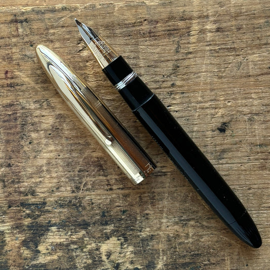 Sheaffer Crest, Vac- Fil, Black with Gold Filled Cap, 14K Two-tone Nib, Restored