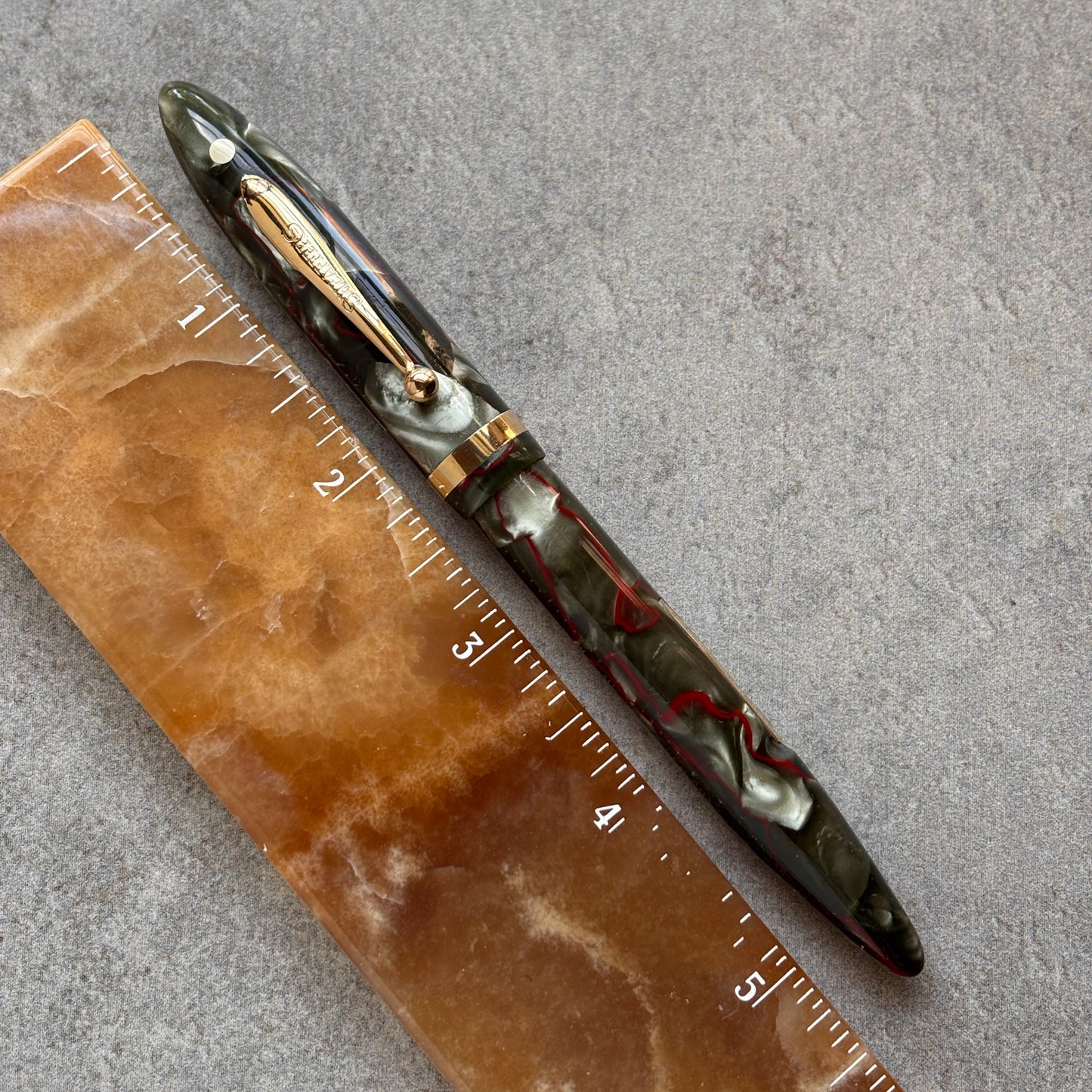 Sheaffer Balance Full Length; Red Veined Grey Pearl