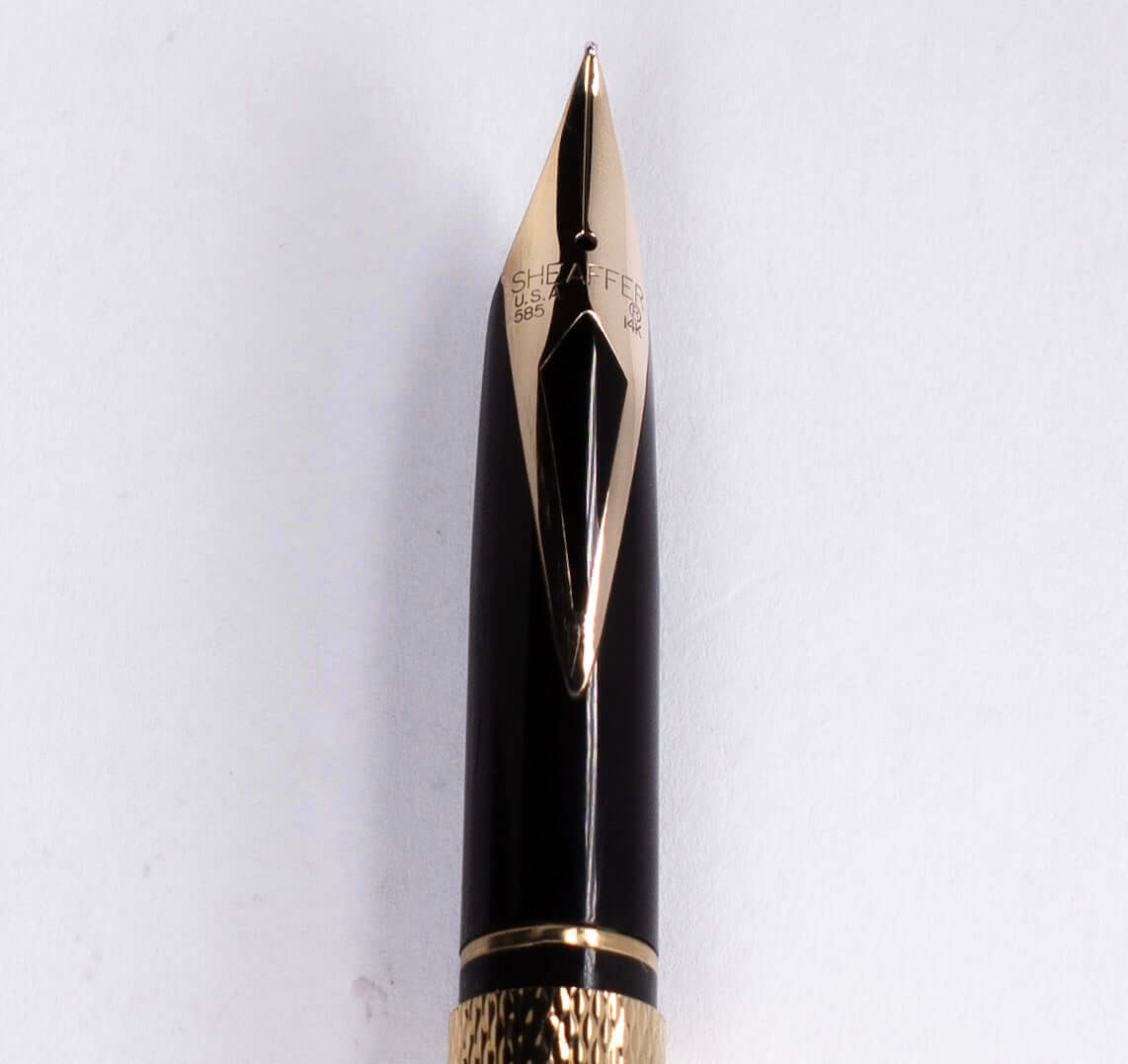 Sheaffer Slim Targa Fountain Pen, 23K Electroplate Finish in a Deep-Cut Barley Corn Pattern, 14K Fine Nib Ozark Pen Shop