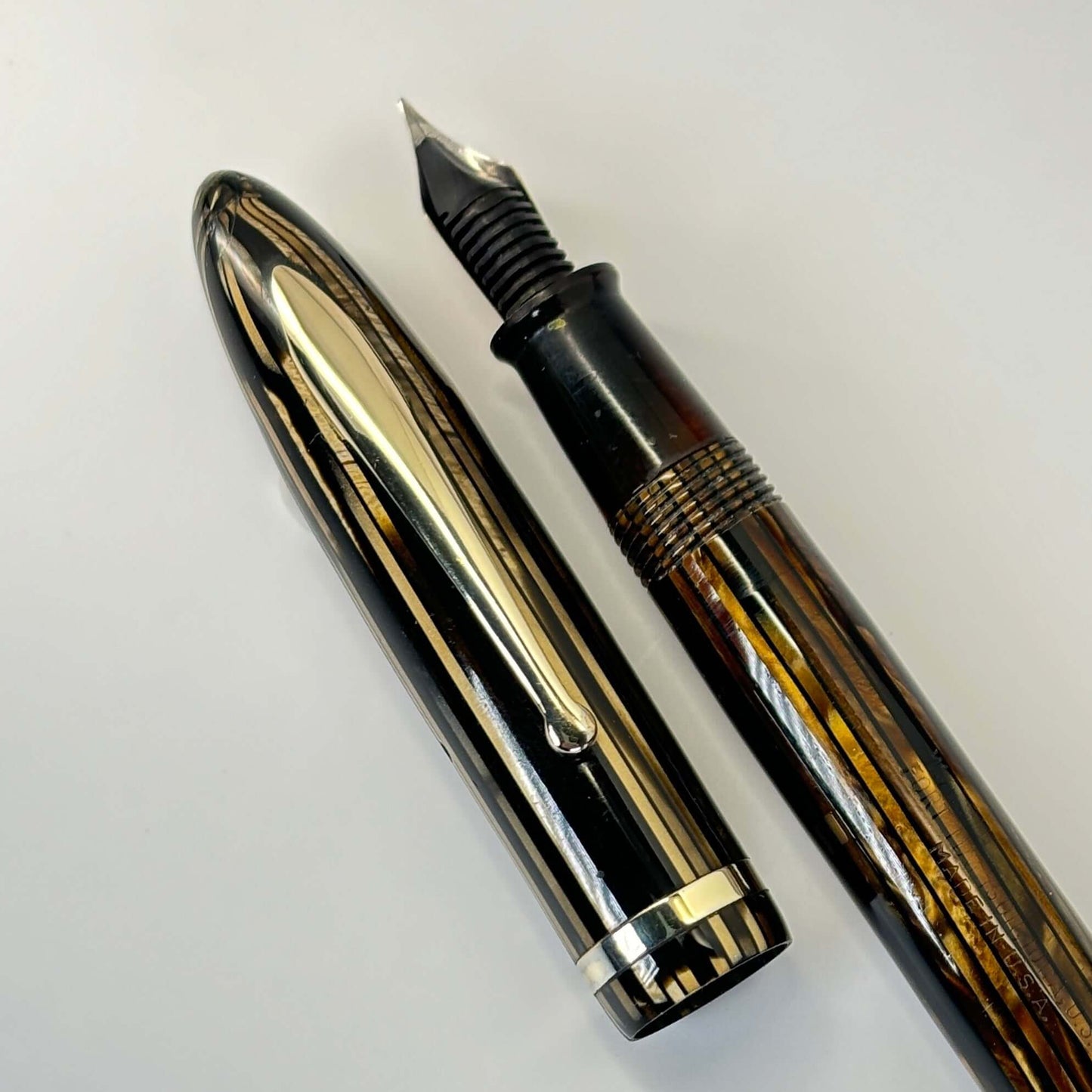 Sheaffer Balance Admiral, Golden Brown, Restored Lever Filler, Two-tone Feathertouch #5 Medium Nib Ozark Pen Shop
