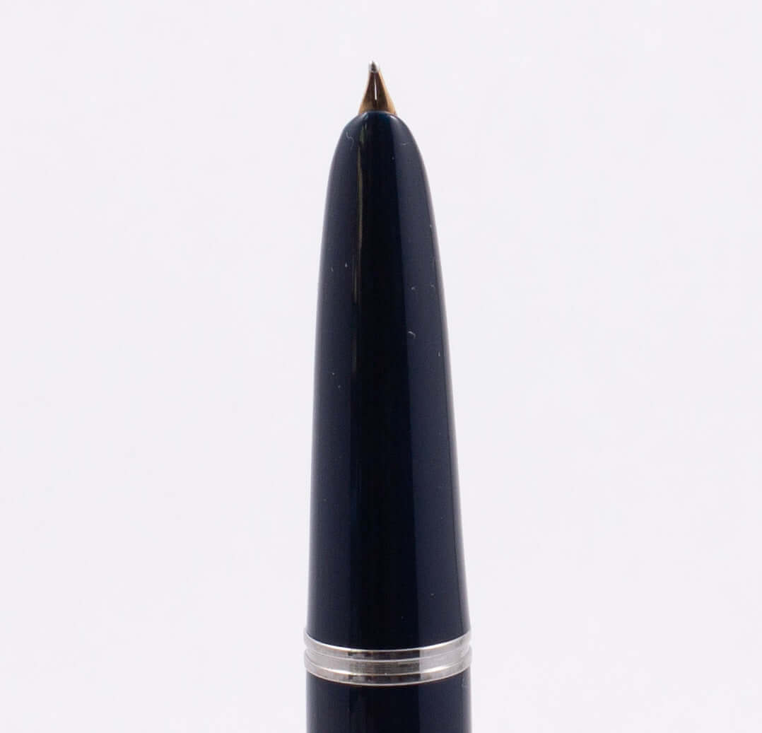 Parker 51 Aerometric, Cedar Blue, Polished Chrome Cap with Arrow Clip, "Press 4 Times" Filler, Fine 14K nib Parker 51 Fountain Pen Ozark Pen Shop