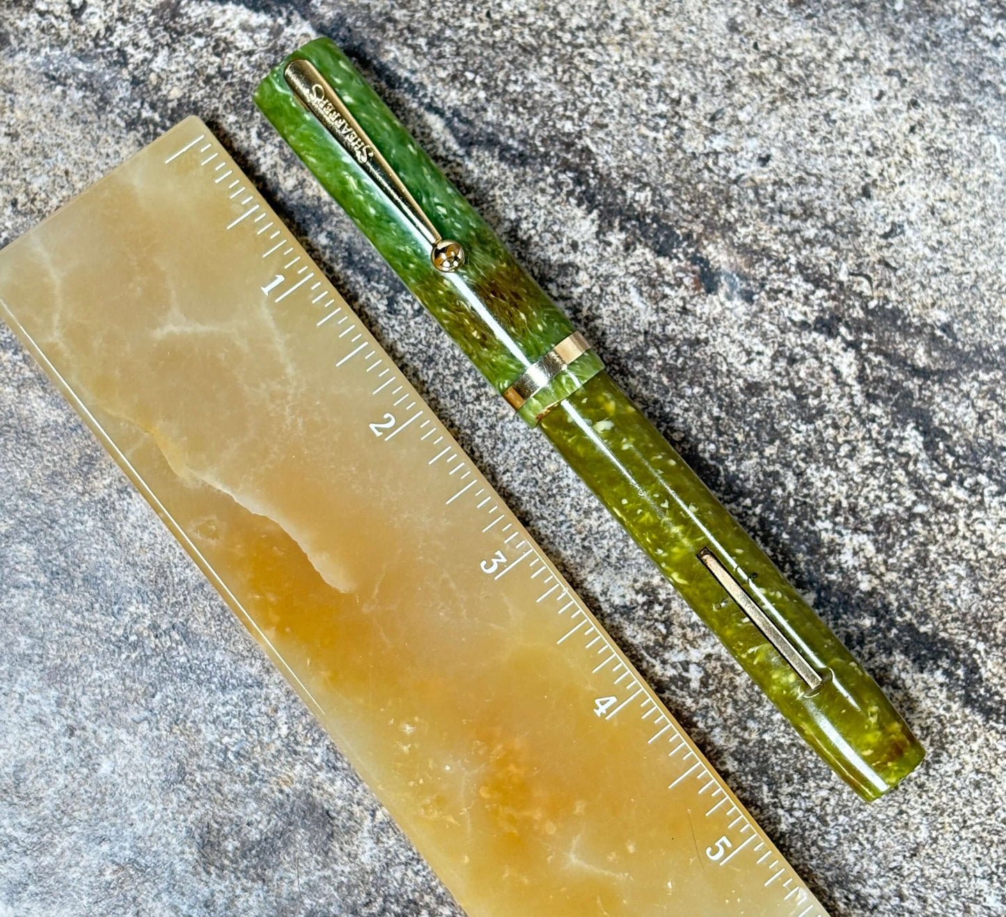 Sheaffer Flat Top Lifetime Fountain Pen, Oversized Jade Green with a Large Lifetime 14K Medium Nib and Gold filled Trim Ozark Pen Shop