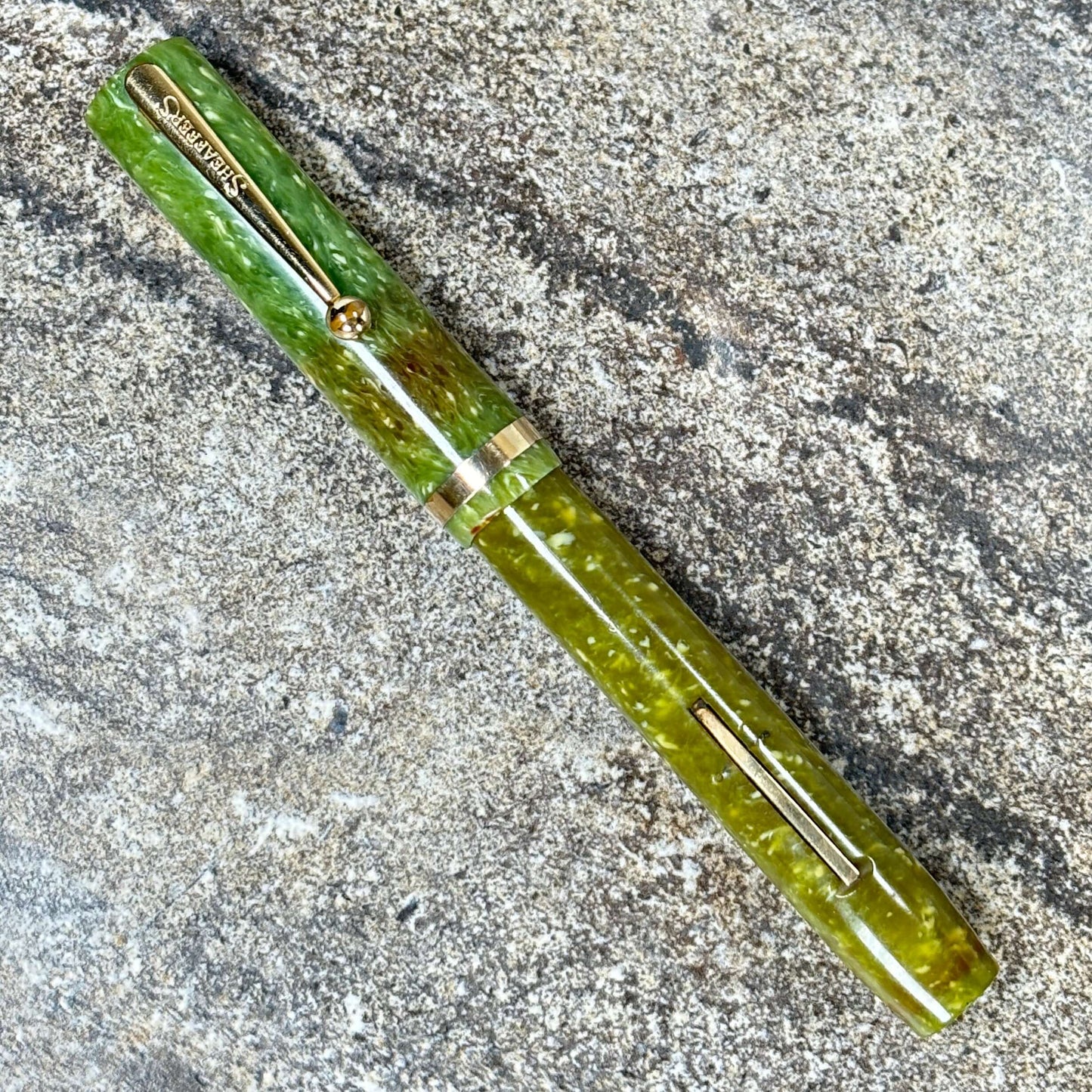 Sheaffer Flat Top Lifetime Fountain Pen, Oversized Jade Green with a Large Lifetime 14K Medium Nib and Gold filled Trim Ozark Pen Shop