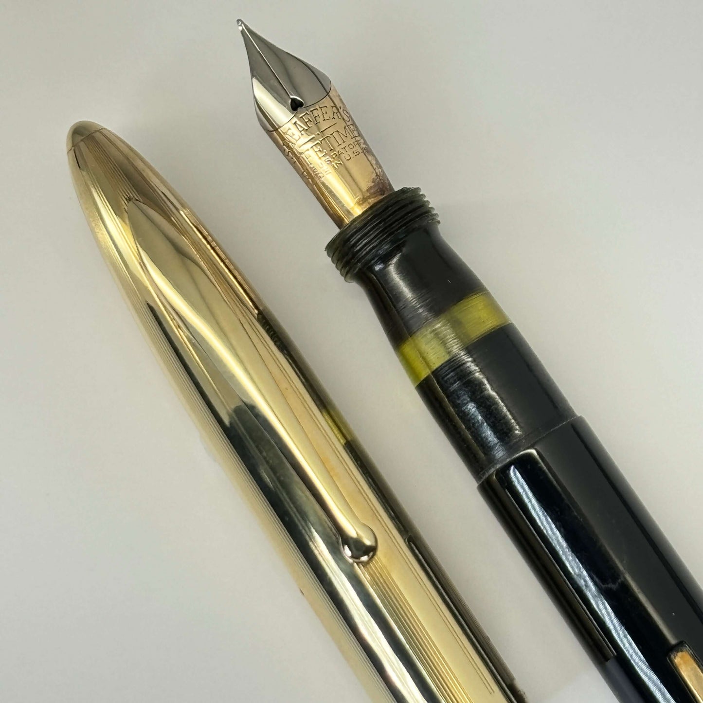 Sheaffer Crest, Black with Gold Filled Cap, Restored Lever filler, 14K nib Ozark Pen Shop