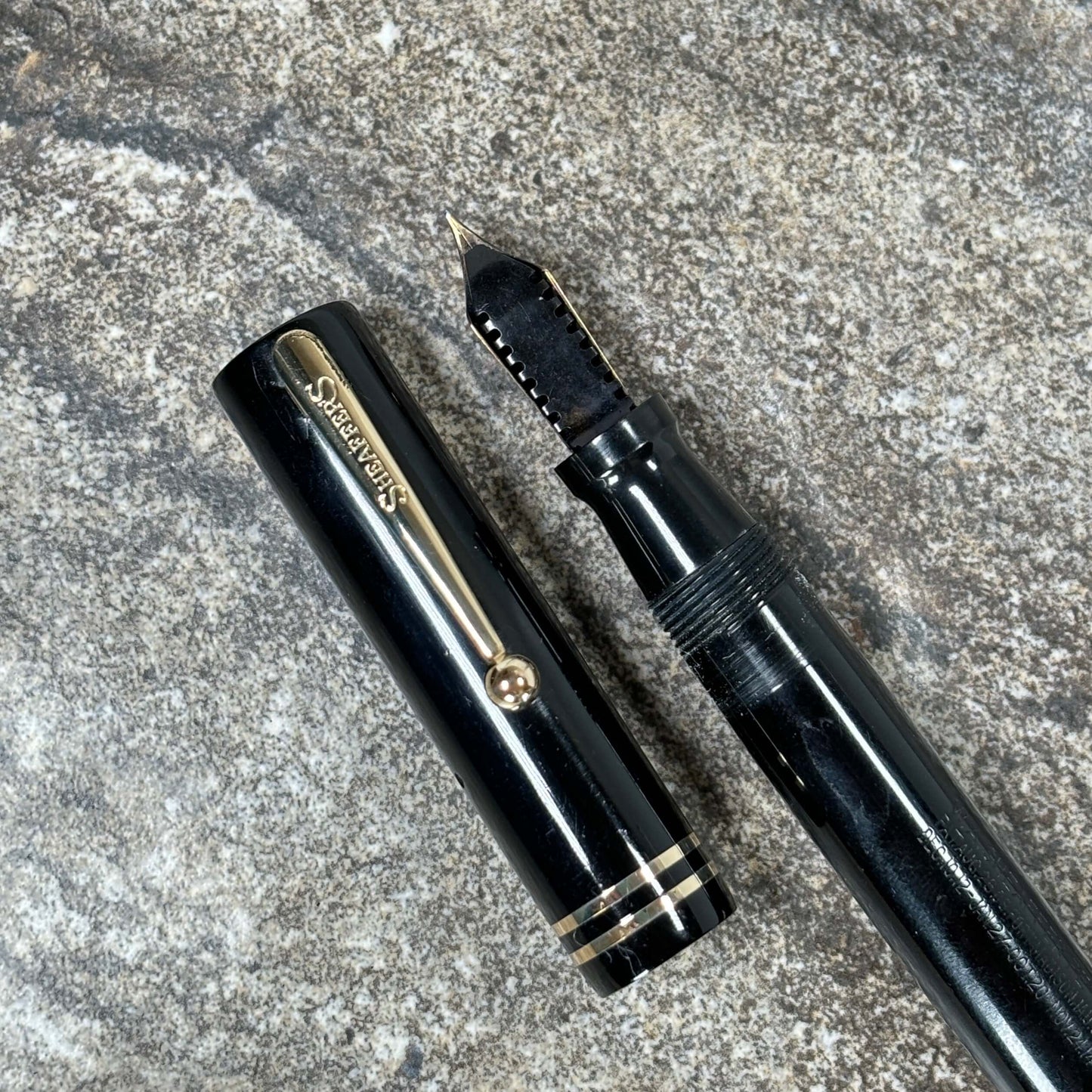 Sheaffer Flat Top Lifetime Fountain Pen, Oversized Black with a Large Lifetime 14K Medium Nib and Gold filled Trim Ozark Pen Shop