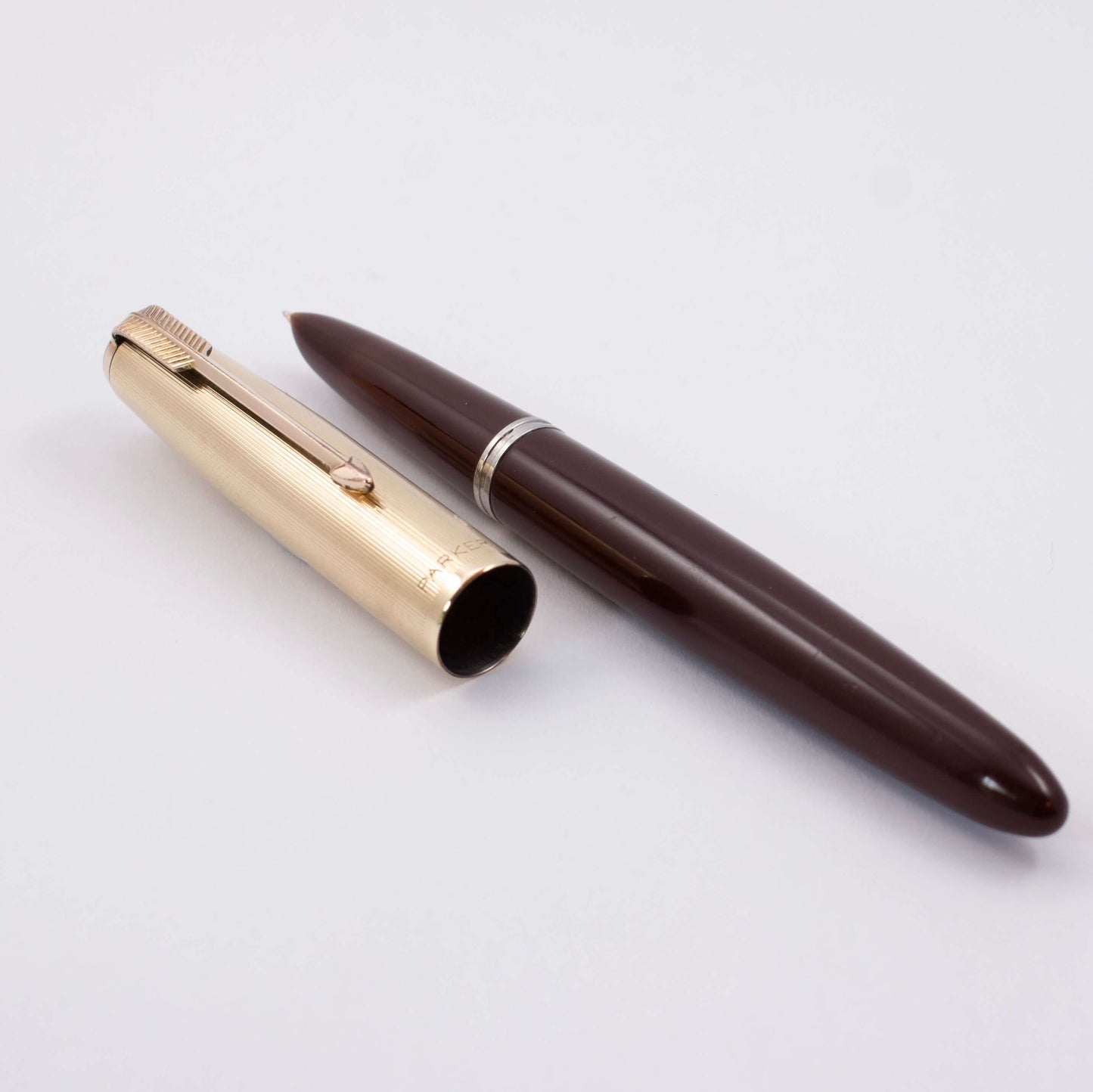 Parker 51 Demi Vacumatic, Cordovan Brown, Gold Filled Lined Cap, Fine 14K gold nib Parker 51 Fountain Pen Ozark Pen Shop