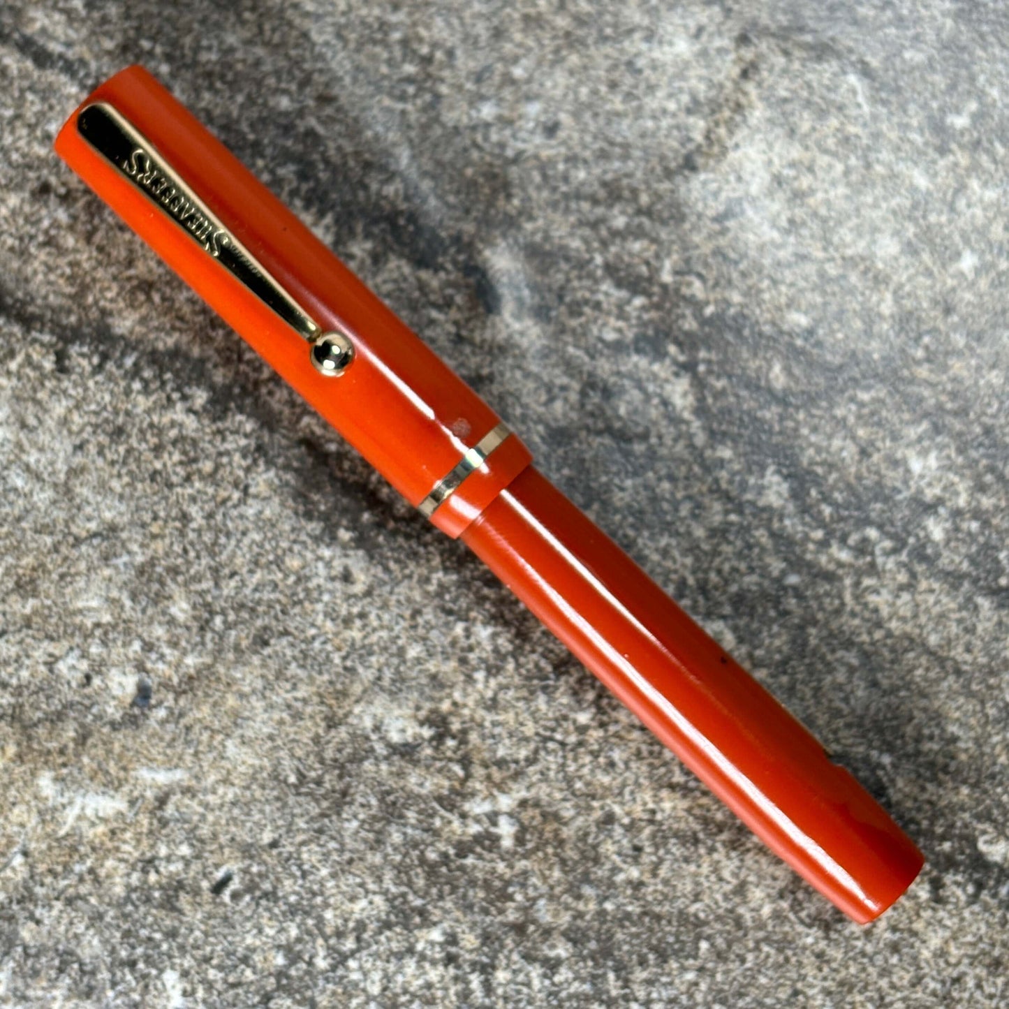 Sheaffer Flat Top 46 Special. Coral with Gold filled trim. Fine #3 14K nib. Ozark Pen Shop