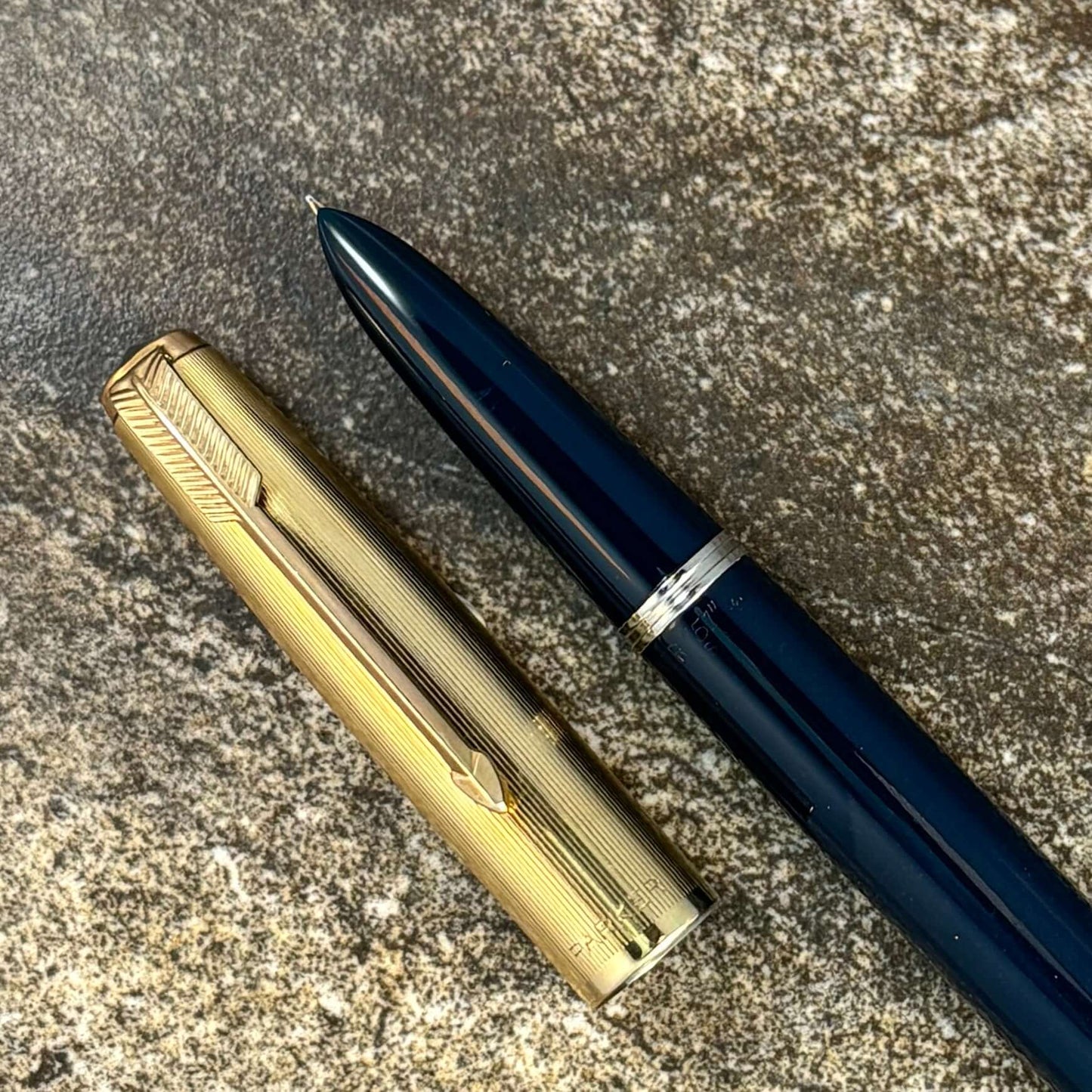 Fully Restored, Parker 51 Vacumatic, Cedar Blue, Gold-filled Cap, Fine 14K gold nib Parker 51 Fountain Pen Ozark Pen Shop