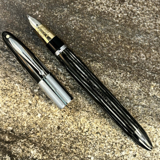 Sheaffer Triumph Vac-fil, Extra-wide cap Band, Gray Pearl with Chrome trim. Fine Two-tone Nib Ozark Pen Shop