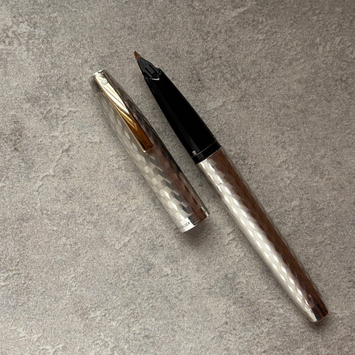 Sheaffer Marquetry Silver Imperial, NOS, 14K Inlaid Medium Nib