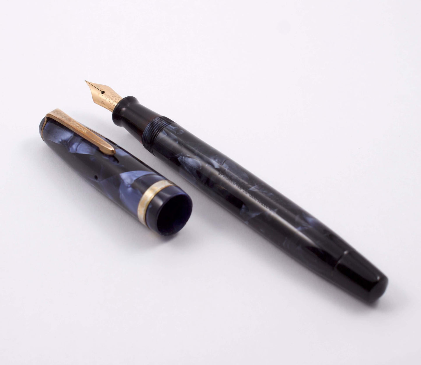 Parker Challenger, Blue Marble, Button Filler, Fine 14K Gold Nib, Restored Ozark Pen Shop