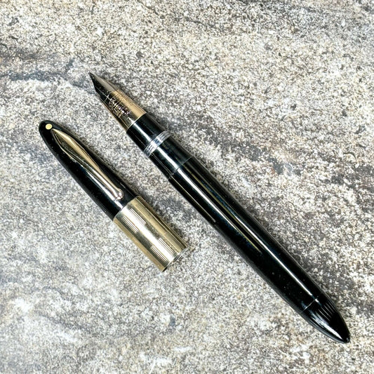 Sheaffer Triumph Vacu-Fil, Extra-wide Cap Band, Black with Gold Filled Trim, Fine Two-tone Nib Ozark Pen Shop