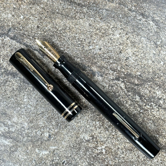 Sheaffer Flat Top Lifetime Fountain Pen, Oversized Black with a Large Lifetime 14K Medium Nib and Gold filled Trim Ozark Pen Shop