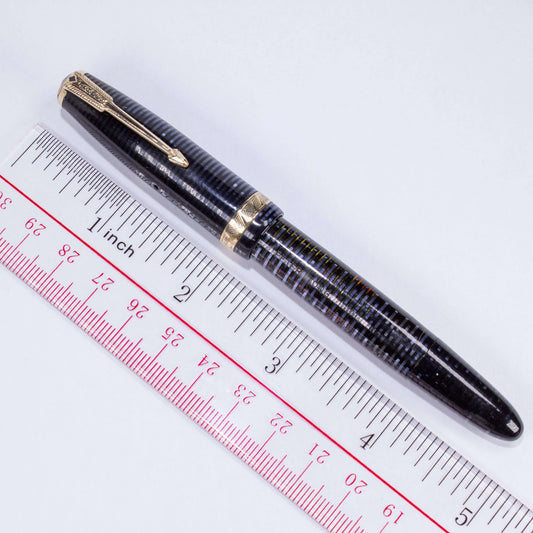 Parker Vacumatic Debutante Vintage Fountain Pen, Azure Blue Pearl, 14K Fine Nib. Ozark Pen Shop